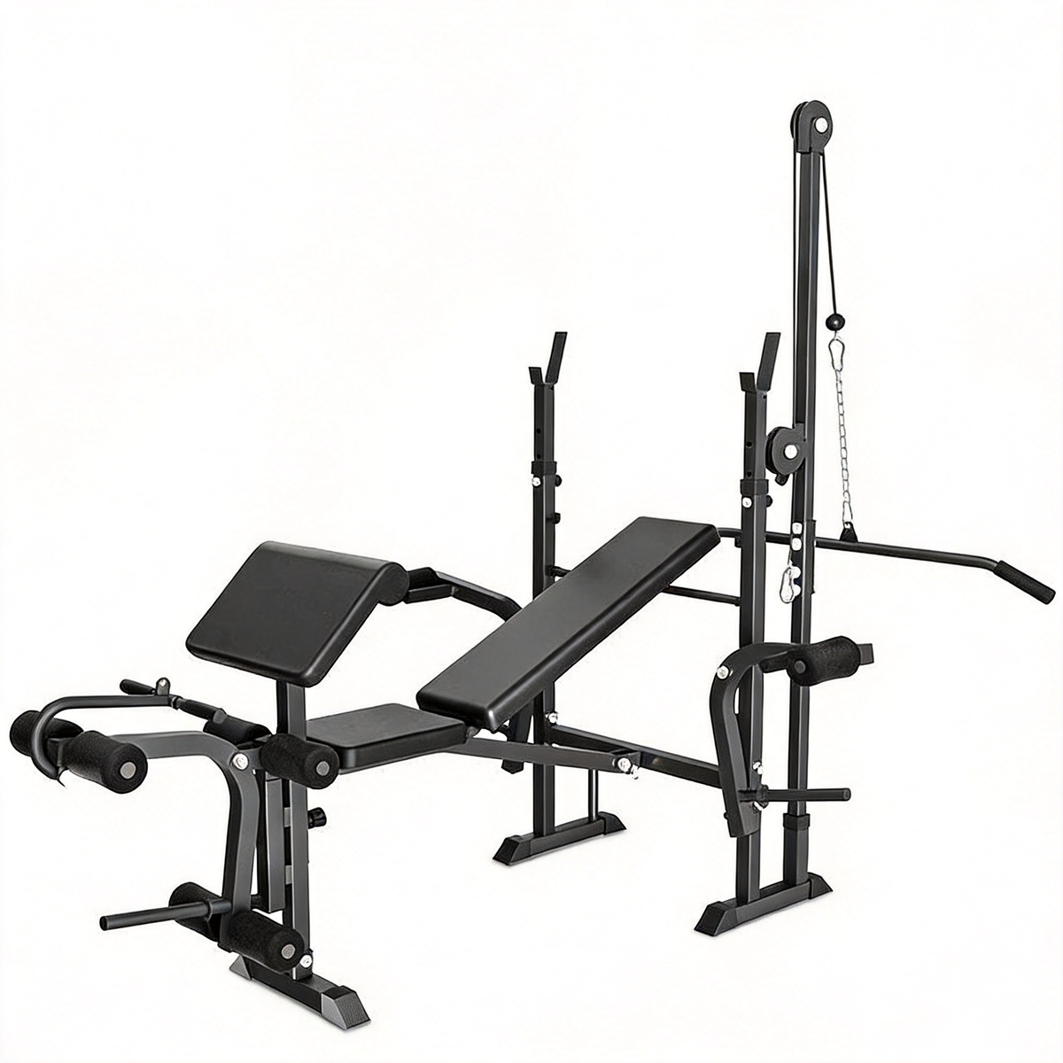 FLEXEE Adjustable 4-in-1 Weight Bench Set with Squat Rack and Leg Curl