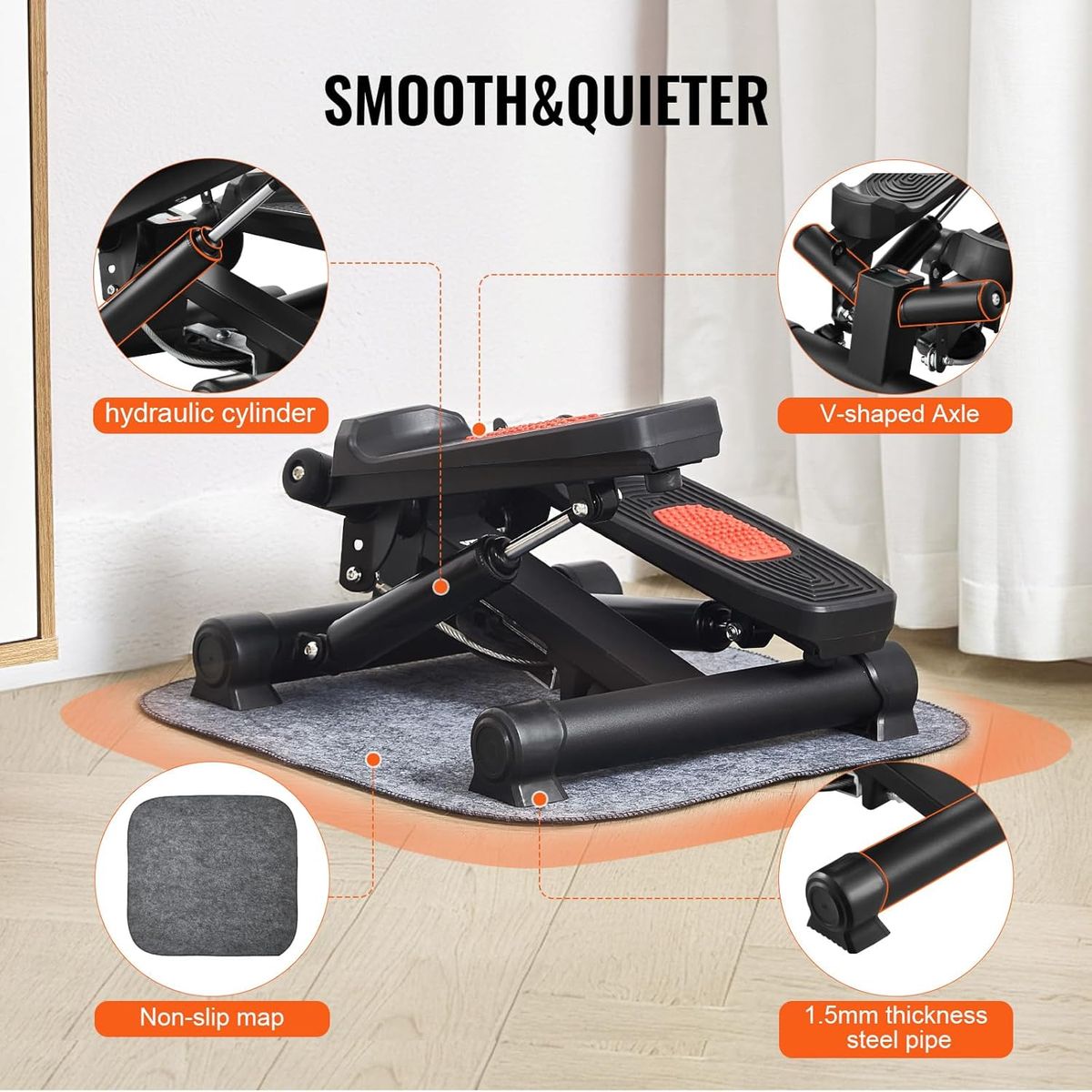 FLEXEE Mini Stepper Machine, Fitness Exercise Stepper with Resistance Bands