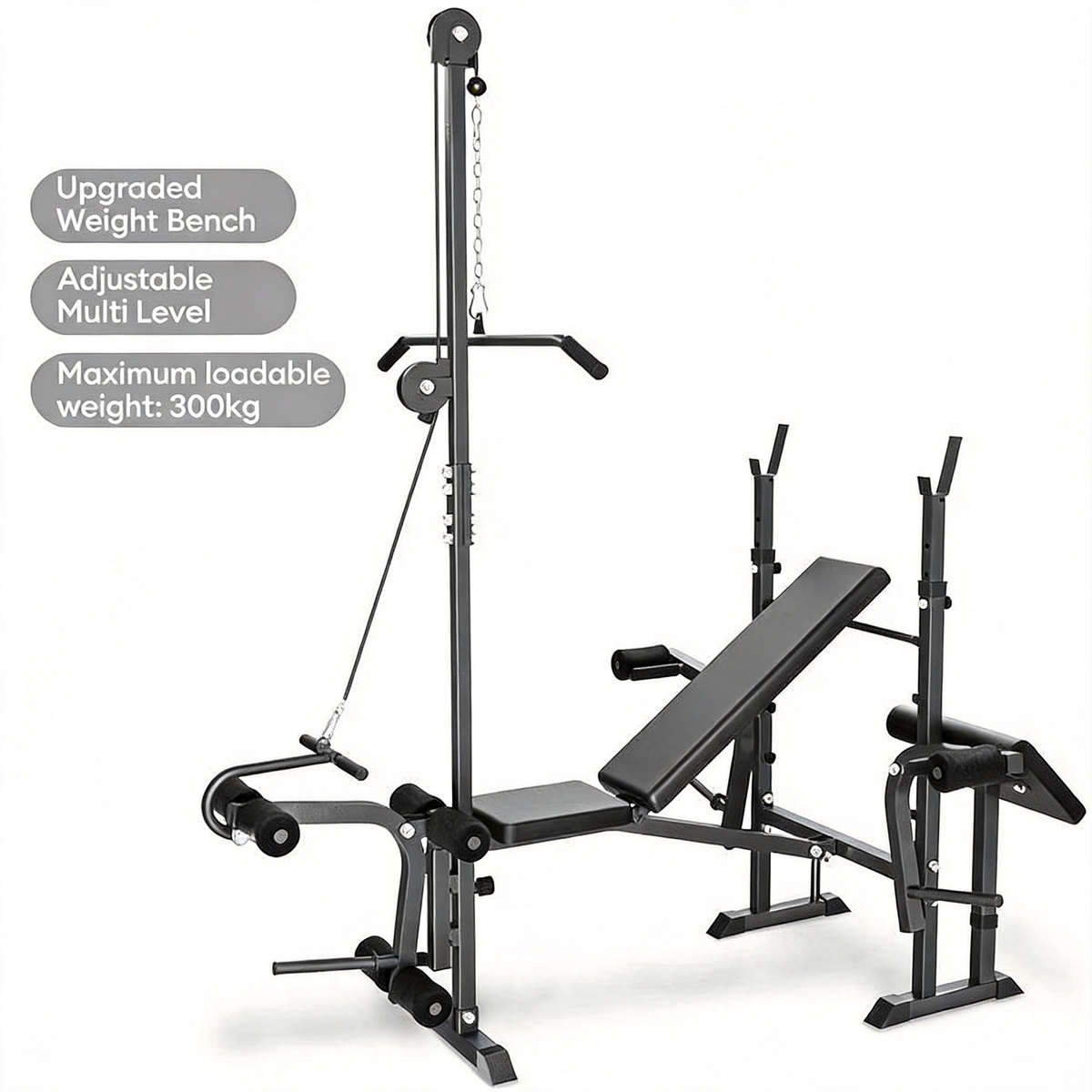 FLEXEE Adjustable 4-in-1 Weight Bench Set with Squat Rack and Leg Curl