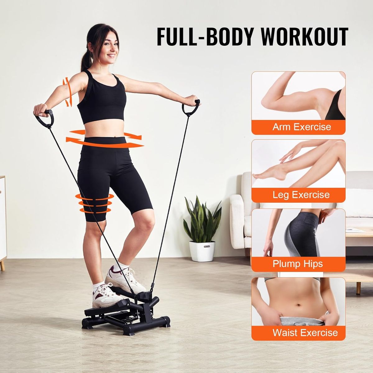 FLEXEE Mini Stepper Machine, Fitness Exercise Stepper with Resistance Bands
