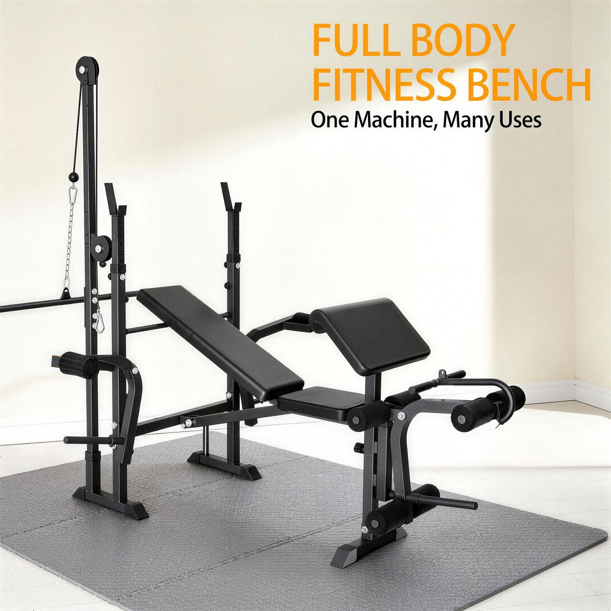 FLEXEE Adjustable 4-in-1 Weight Bench Set with Squat Rack and Leg Curl
