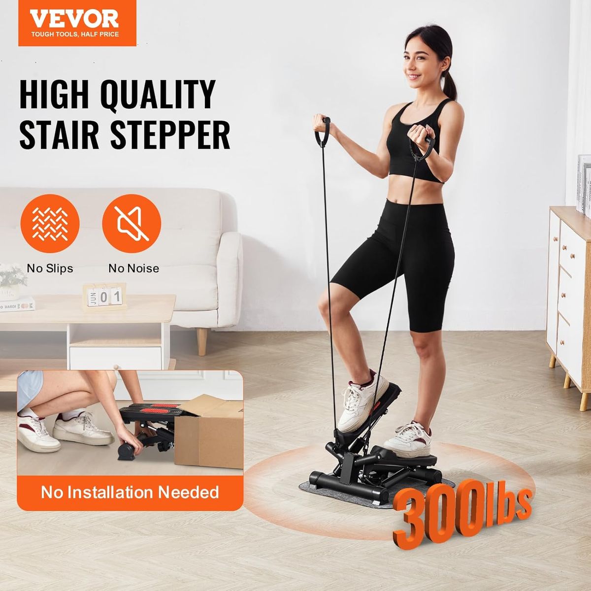 FLEXEE Mini Stepper Machine, Fitness Exercise Stepper with Resistance Bands